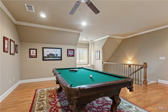 3610 Harbor Ridge Way, Tuscaloosa, AL 35406 - game room with light wood-style flooring, a ceiling fan, baseboards, recessed lighting, and ornamental molding