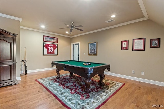 3610 Harbor Ridge Way, Tuscaloosa, AL 35406 - playroom featuring pool table, light wood-type flooring, a ceiling fan, baseboards, and recessed lighting