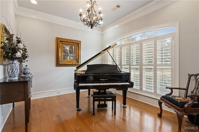 3610 Harbor Ridge Way, Tuscaloosa, AL 35406 - sitting room featuring plenty of natural light, a chandelier, hardwood / wood-style flooring, baseboards, and ornamental molding