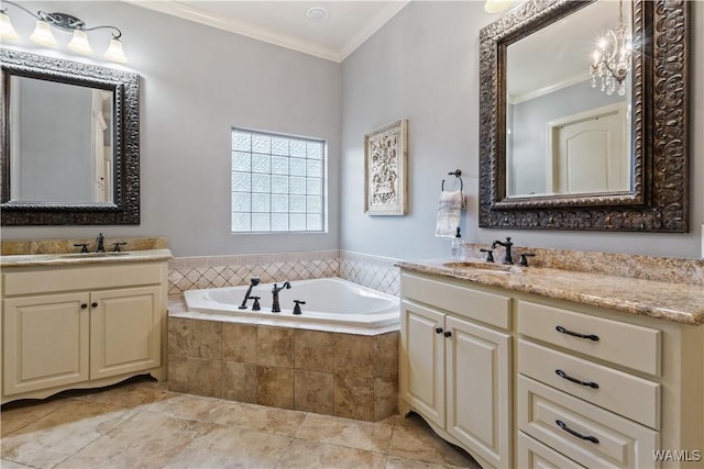 3610 Harbor Ridge Way, Tuscaloosa, AL 35406 - bathroom with crown molding, a garden tub, and two vanities