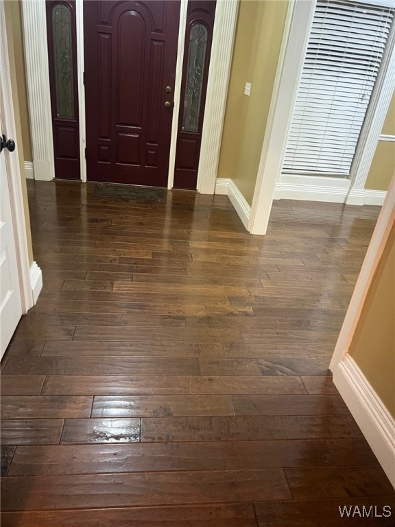 entryway with dark hardwood / wood-style flooring