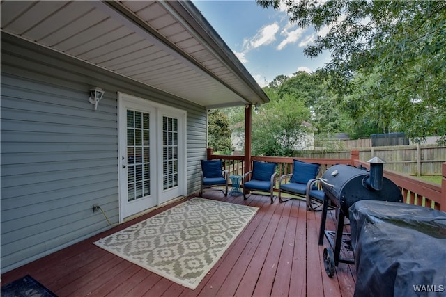 wooden terrace with grilling area