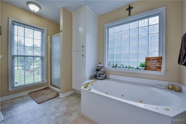 bathroom featuring plus walk in shower