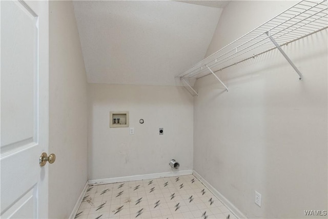 laundry area with baseboards, light floors, washer hookup, laundry area, and electric dryer hookup