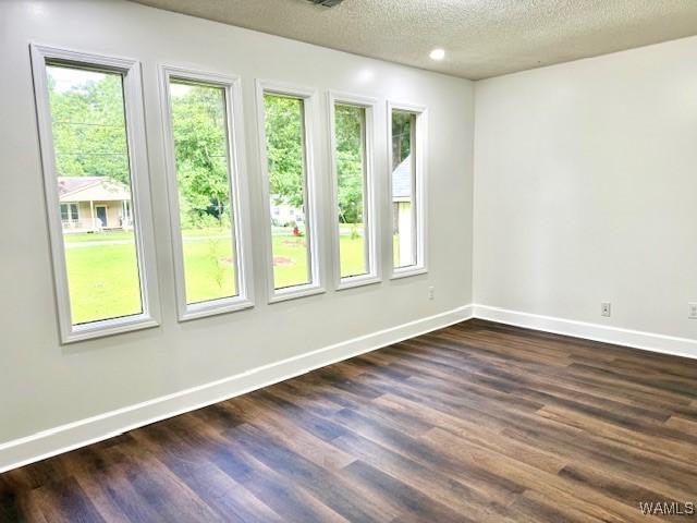 49 Beech Hls, Tuscaloosa, AL 35404 - unfurnished room with baseboards, a textured ceiling, dark wood-style floors, and recessed lighting