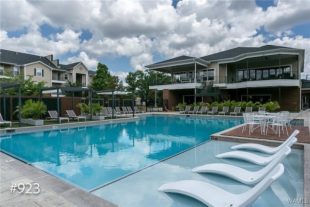 pool with a patio area