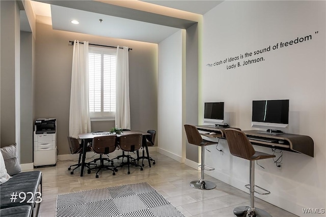 home office with recessed lighting and baseboards