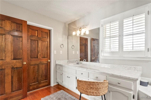 bathroom featuring vanity and hardwood / wood-style flooring