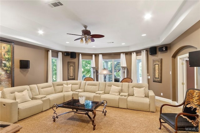 6821 Jade Pt, Tuscaloosa, AL 35406 - living area with a ceiling fan, plenty of natural light, recessed lighting, and carpet floors