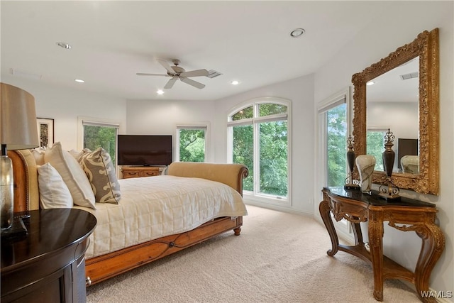 6821 Jade Pt, Tuscaloosa, AL 35406 - bedroom with recessed lighting, light carpet, and ceiling fan