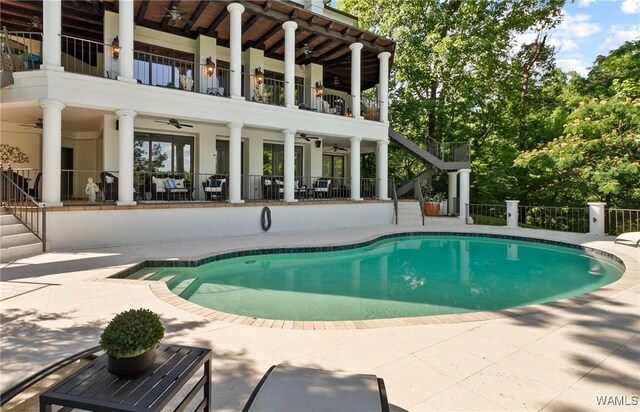 6821 Jade Pt, Tuscaloosa, AL 35406 - swimming pool featuring a ceiling fan, a patio, and stairway