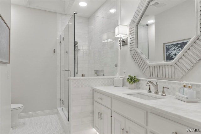 6821 Jade Pt, Tuscaloosa, AL 35406 - full bath featuring vanity, a stall shower, tile patterned flooring, and recessed lighting