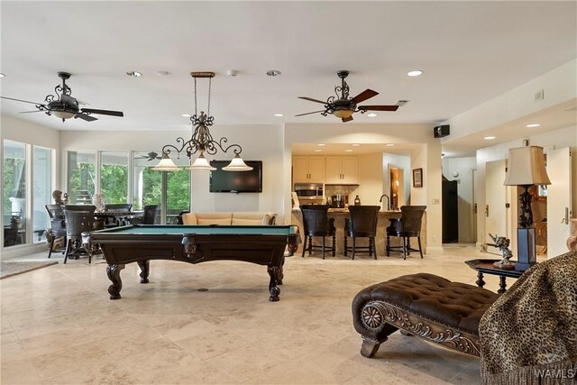 6821 Jade Pt, Tuscaloosa, AL 35406 - playroom featuring recessed lighting, billiards, and a ceiling fan