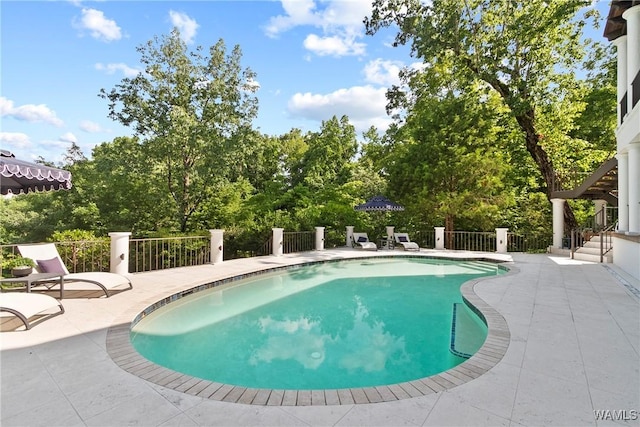 6821 Jade Pt, Tuscaloosa, AL 35406 - view of swimming pool with a patio and view of wooded area