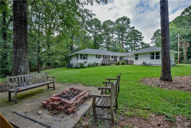 4402 Lakeshore Dr, Northport, AL 35473 - view of grassy yard featuring a fire pit and a deck