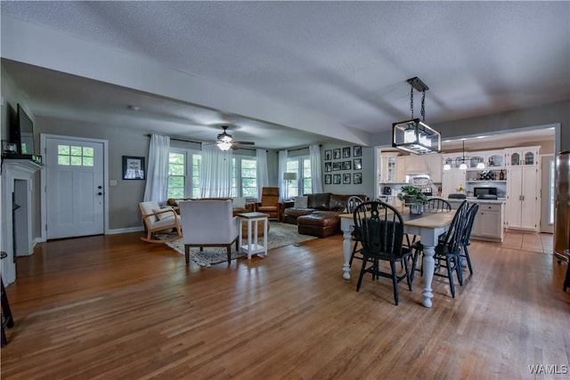 4402 Lakeshore Dr, Northport, AL 35473 - dining space with wood finished floors, a textured ceiling, and ceiling fan