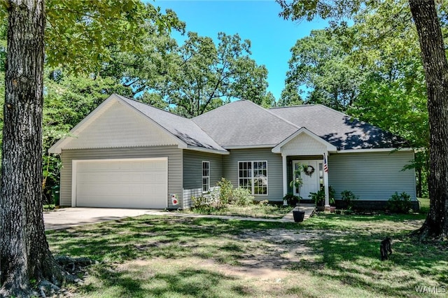 12464 Timberlane Rd, Ralph, AL 35480 - ranch-style house with an attached garage, driveway, a front yard, and a shingled roof