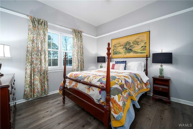 bedroom with dark wood-type flooring