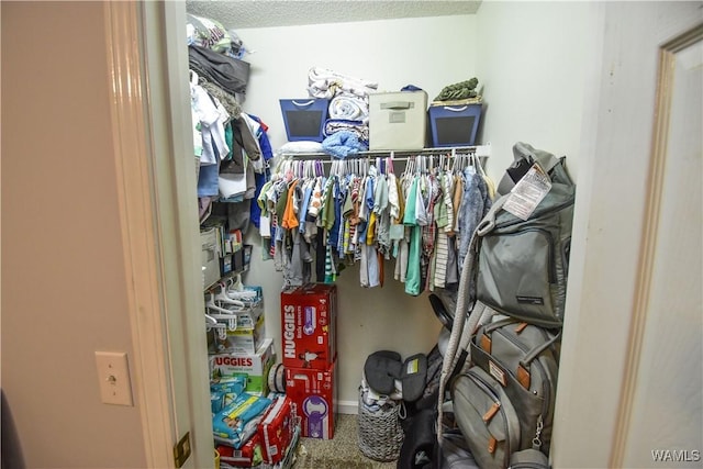 walk in closet with carpet flooring