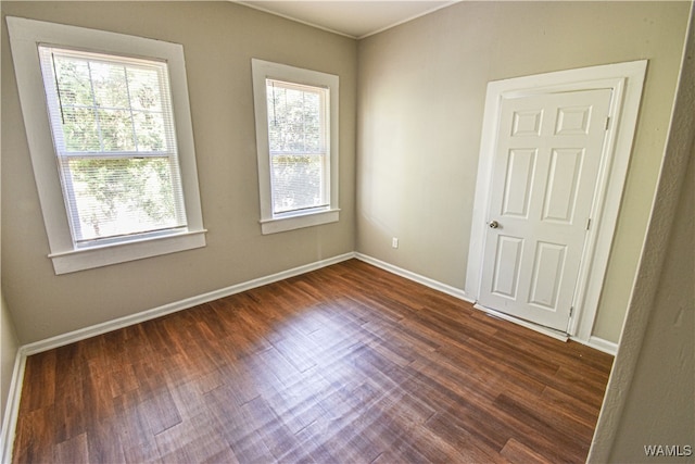 empty room with dark wood-type flooring and a wealth of natural light