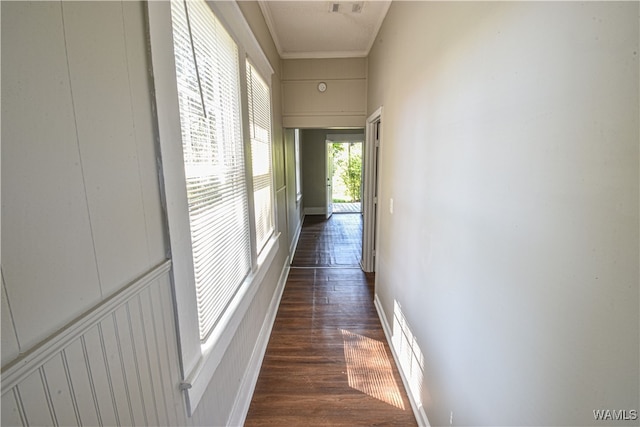 corridor with dark hardwood / wood-style floors