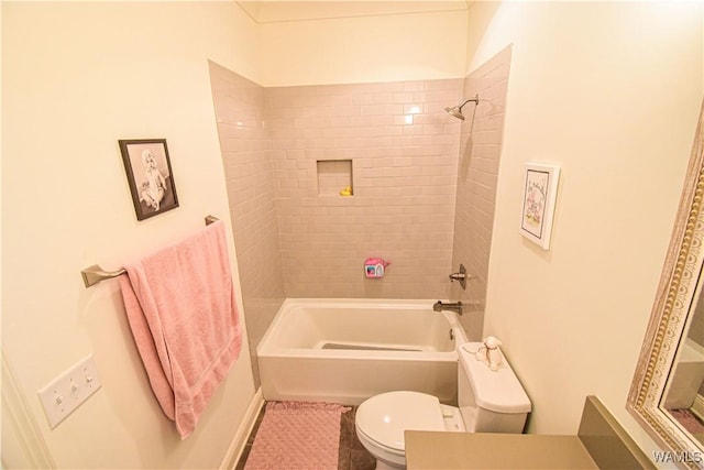 bathroom with  shower combination, vanity, and toilet