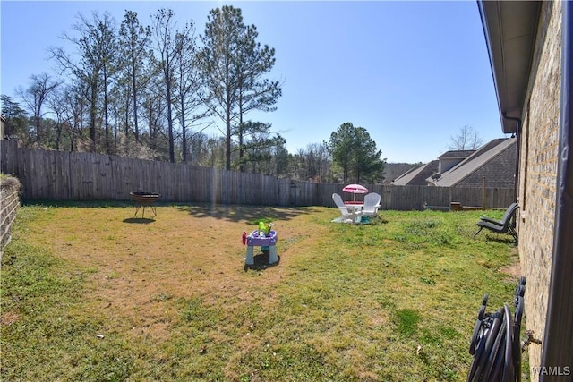 view of yard with a fenced backyard