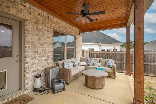 view of patio with an outdoor hangout area and ceiling fan