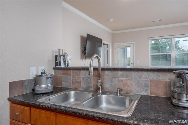 kitchen featuring sink and crown molding