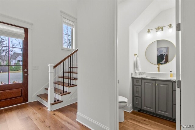 301 Trails End Ln, Tuscaloosa, AL 35406 - bathroom with wood finished floors, a wealth of natural light, toilet, and vanity