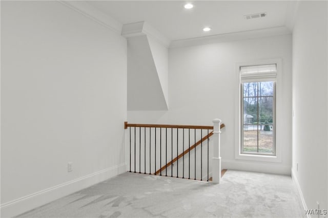 301 Trails End Ln, Tuscaloosa, AL 35406 - interior space with baseboards, visible vents, carpet, and crown molding