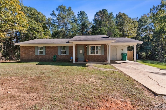 single story home with a carport and a front lawn