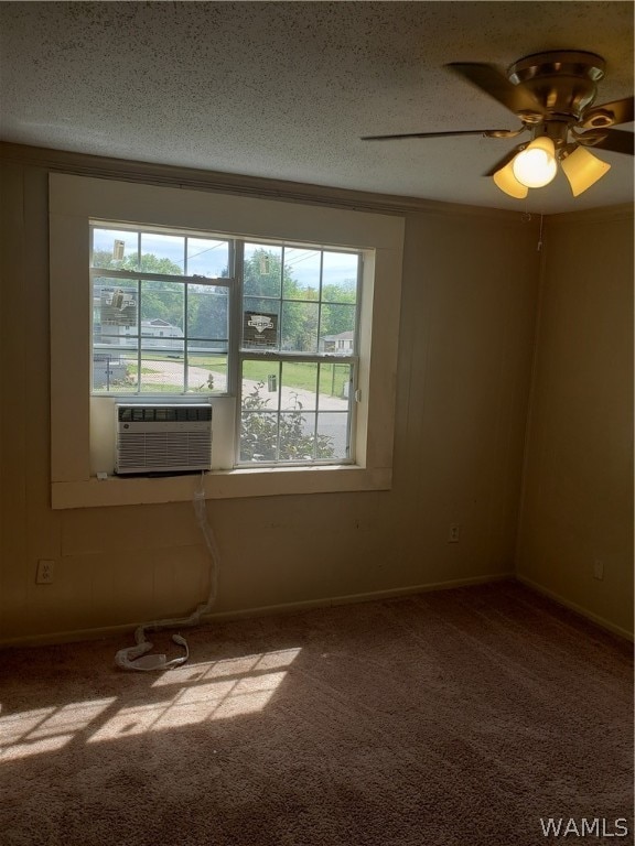 unfurnished room with a healthy amount of sunlight, carpet floors, and a textured ceiling