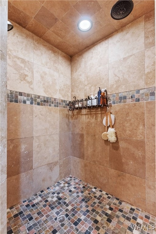 bathroom with a tile shower