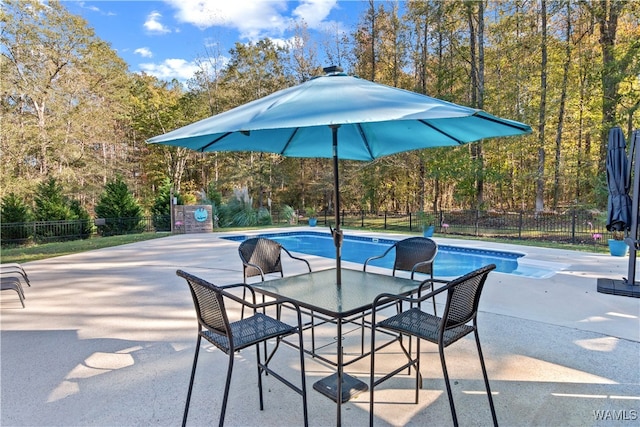 view of patio featuring a fenced in pool