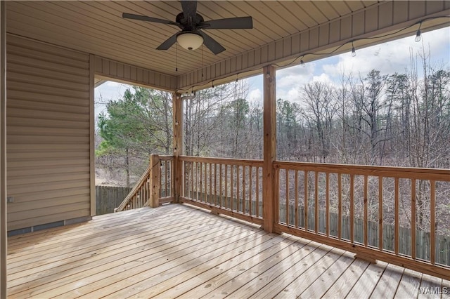 wooden terrace with ceiling fan