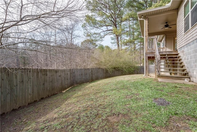 view of yard with ceiling fan