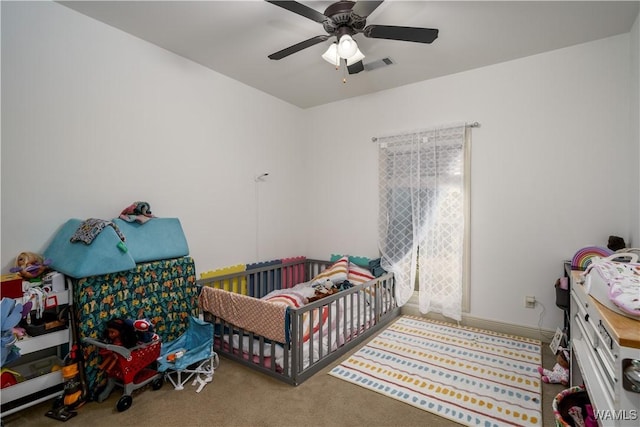 bedroom with carpet and ceiling fan