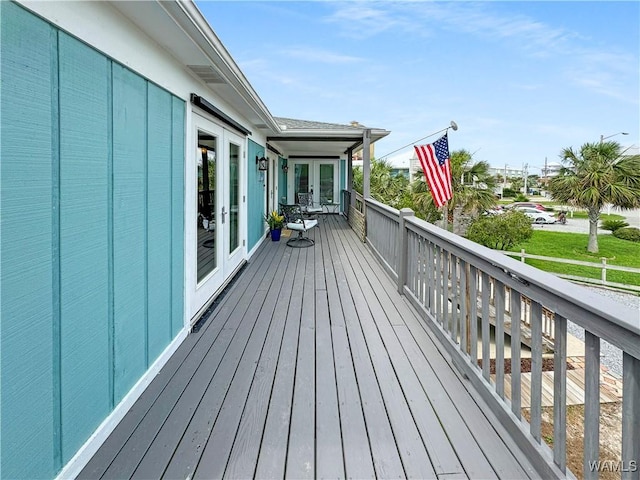 wooden deck with french doors