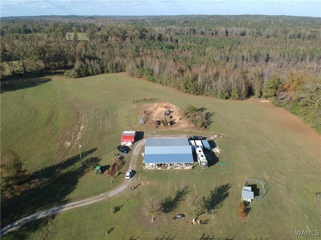 drone / aerial view featuring a view of trees