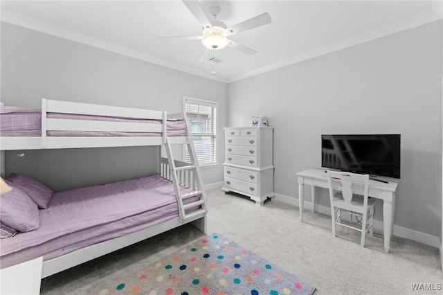 13880 Glenview Dr, Northport, AL 35475 - bedroom with carpet floors, baseboards, a ceiling fan, and ornamental molding