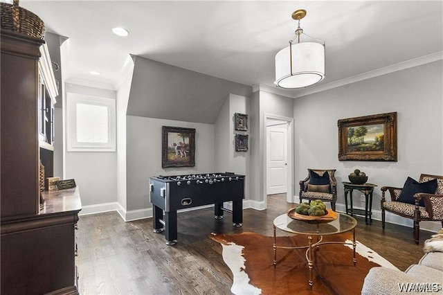 6020 Carleton Park Cir, Tuscaloosa, AL 35406 - rec room featuring dark wood finished floors, crown molding, and recessed lighting