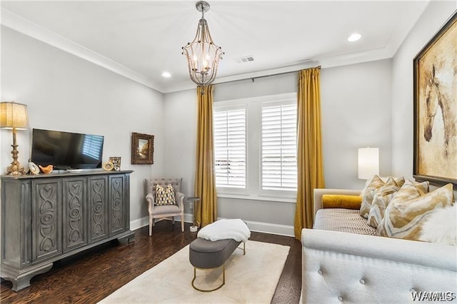 6020 Carleton Park Cir, Tuscaloosa, AL 35406 - living room with a chandelier, recessed lighting, crown molding, and dark wood-type flooring
