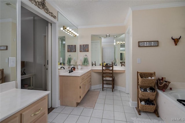1606 Mallard Cir, Tuscaloosa, AL 35405 - bathroom with tile patterned flooring, crown molding, vanity, and a bath