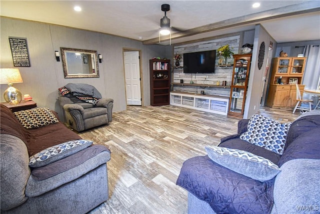 14371 Paul Mills Rd, Buhl, AL 35446 - living room featuring wood finished floors, a ceiling fan, and recessed lighting