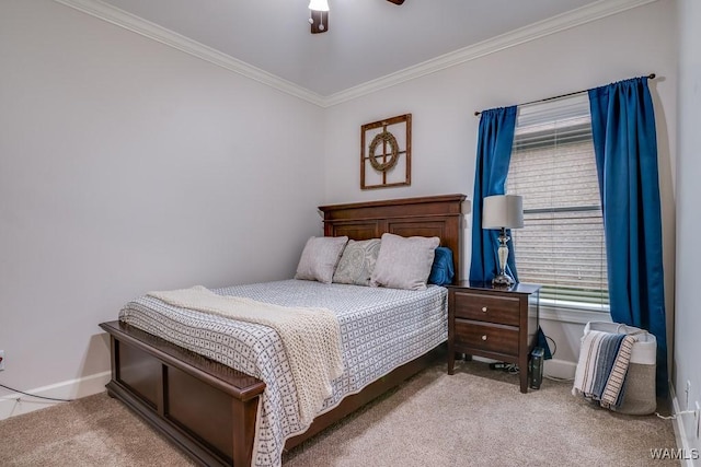 13782 Highland Pointe Dr, Northport, AL 35475 - bedroom with carpet, ornamental molding, baseboards, and a ceiling fan