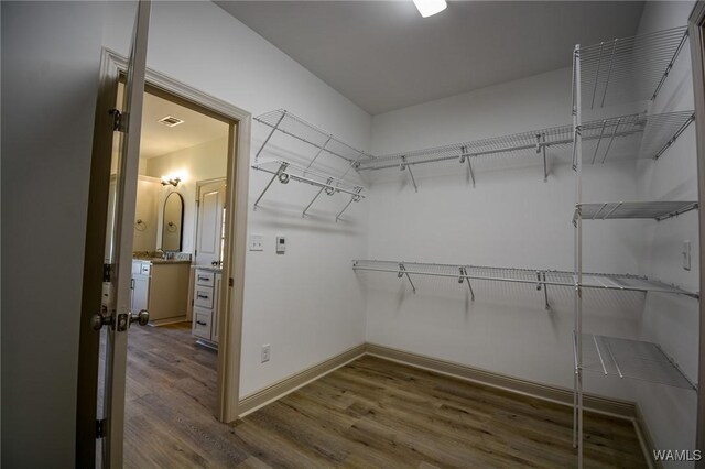 spacious closet with visible vents and wood finished floors