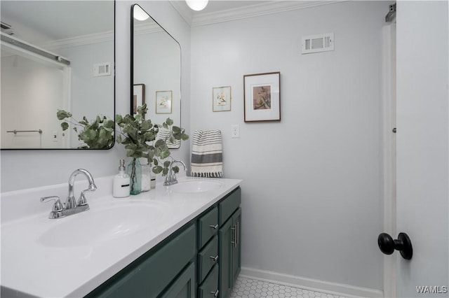 5324 Northwood Lake Dr W, Northport, AL 35473 - bathroom with crown molding, double vanity, and tile patterned flooring