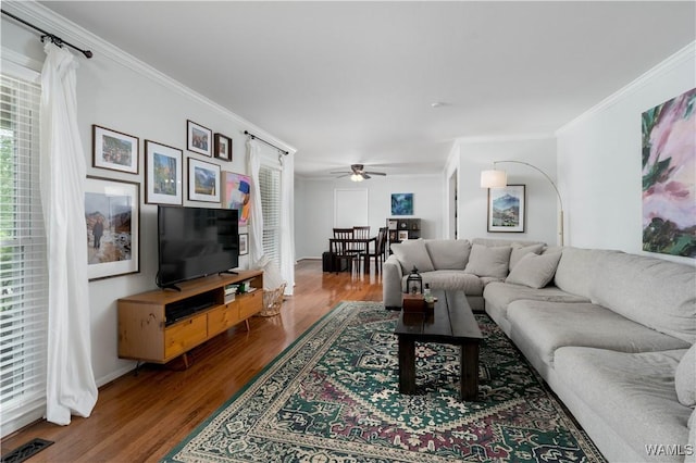 5324 Northwood Lake Dr W, Northport, AL 35473 - living area with ceiling fan, crown molding, and wood finished floors