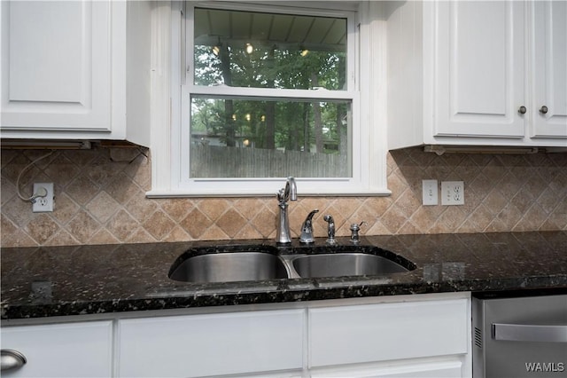 5324 Northwood Lake Dr W, Northport, AL 35473 - kitchen featuring white cabinetry, stainless steel dishwasher, and dark stone countertops